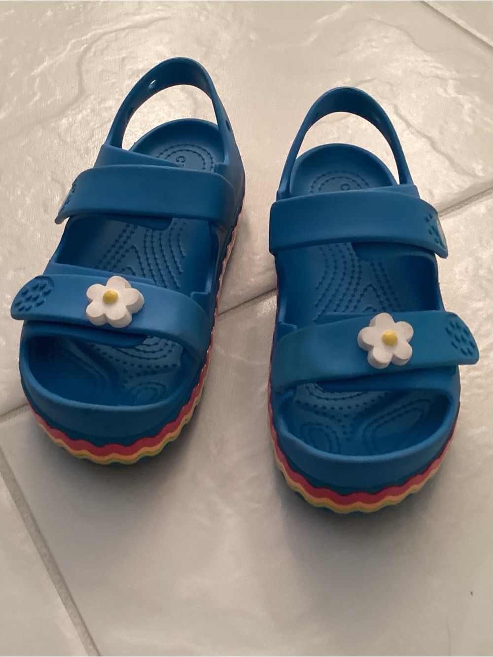 CROCS, Blue Girls Sandals with Daisy Accent size 3